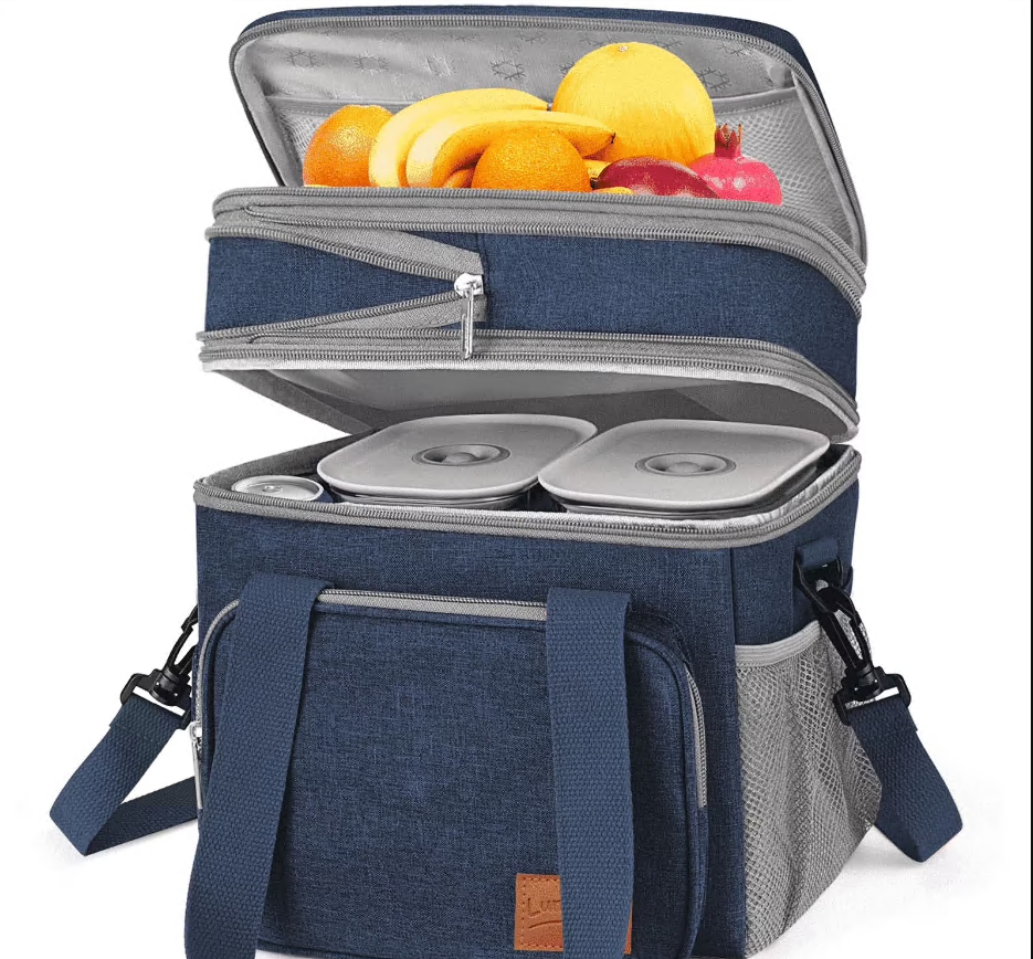 CSD01ILBB8056BU17L Insulated Lunch Bag for Men/Women, Reusable Dual Compartment Leakproof Lunch box for Work, Picnic, Beach, Lunch Tote Cooler Bag with Adjustable Shoulder Strap/Side Mesh Pocket, Blue