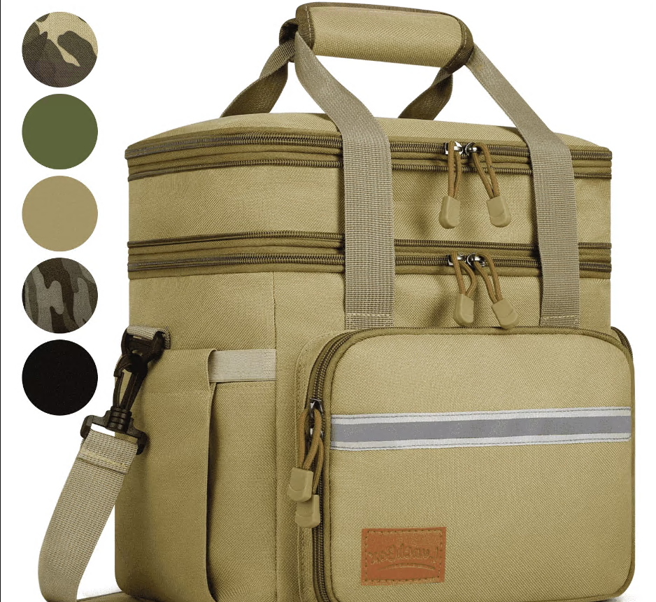 CSD01LBCWC018YELunch Bag for Men, 24L Expandable Insulated Lunch Box with Side Pockets, Double Deck Leakproof Cooler Tote Bag with Adjustable Shoulder Strap, 24 Can, Suit for Office/Picnic/Camping/Beach, Yellow