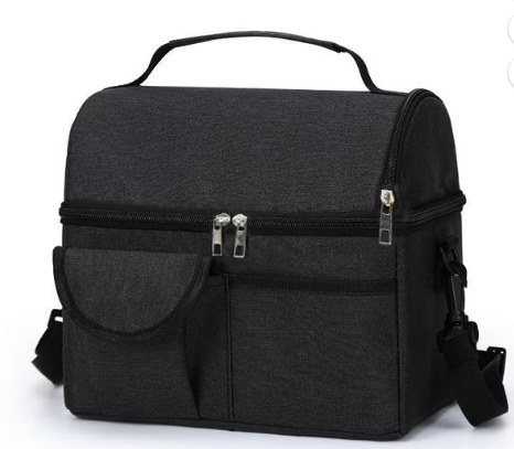CSD01LBCF0028BK Insulated Lunch Box for Men & Women - Leak-Proof Cooler Lunch Bag with 2 Pockets, Adjustable Strap, Ideal for Work, Picnic, Travel,Black