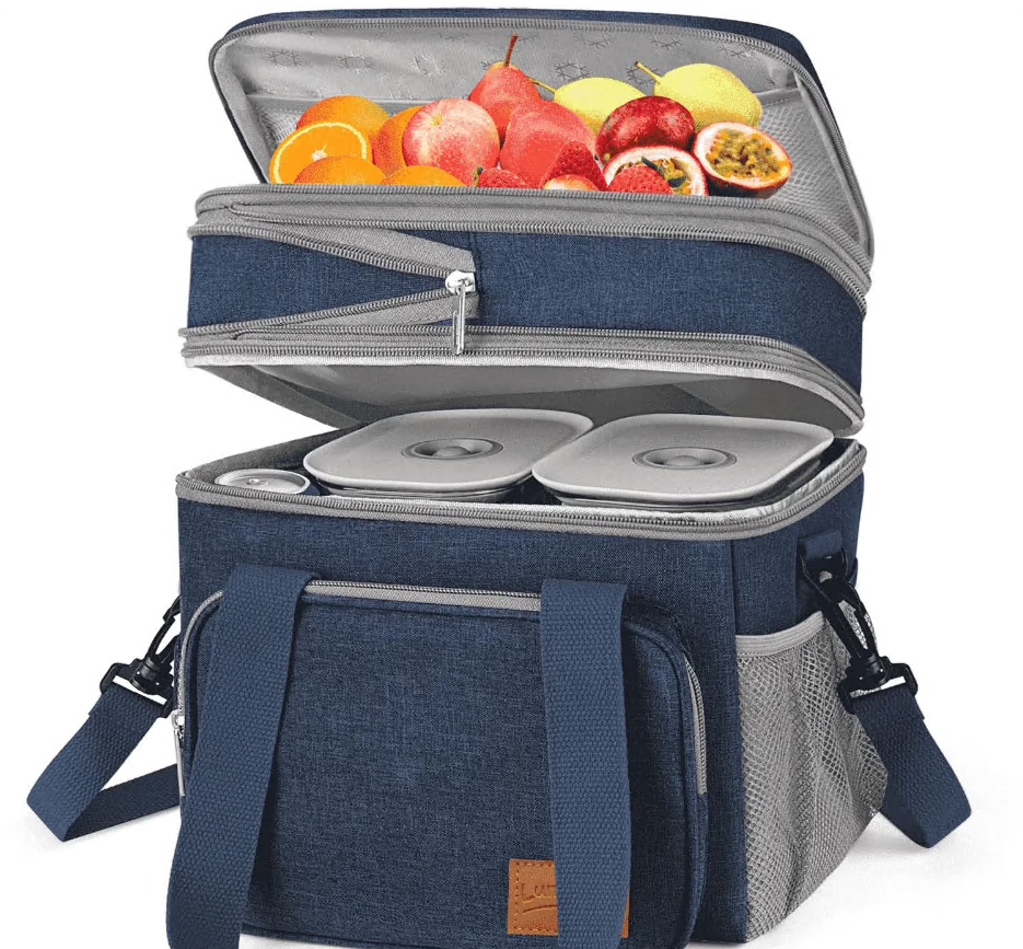 CSD02ILBB8056BU 17L Expandable Insulated Lunch Box Bag for Women/Men, Leak-Proof & Freezer-Safe, Double Deck Design with Adjustable Shoulder Strap & Side Pocket for Work, Camping, Picnic, Beach, Blue