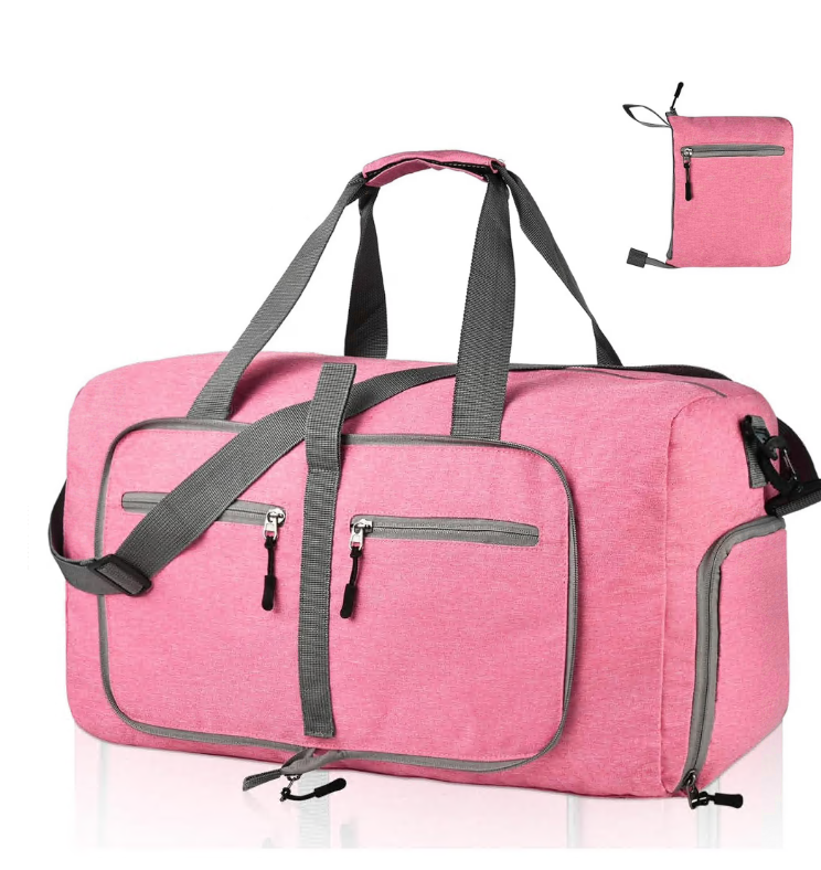 CSD02DBFB65L000PK 65L Foldable Collapsible Waterproof Travel Duffel Bag for Men and Women with Shoe Compartment,Pink