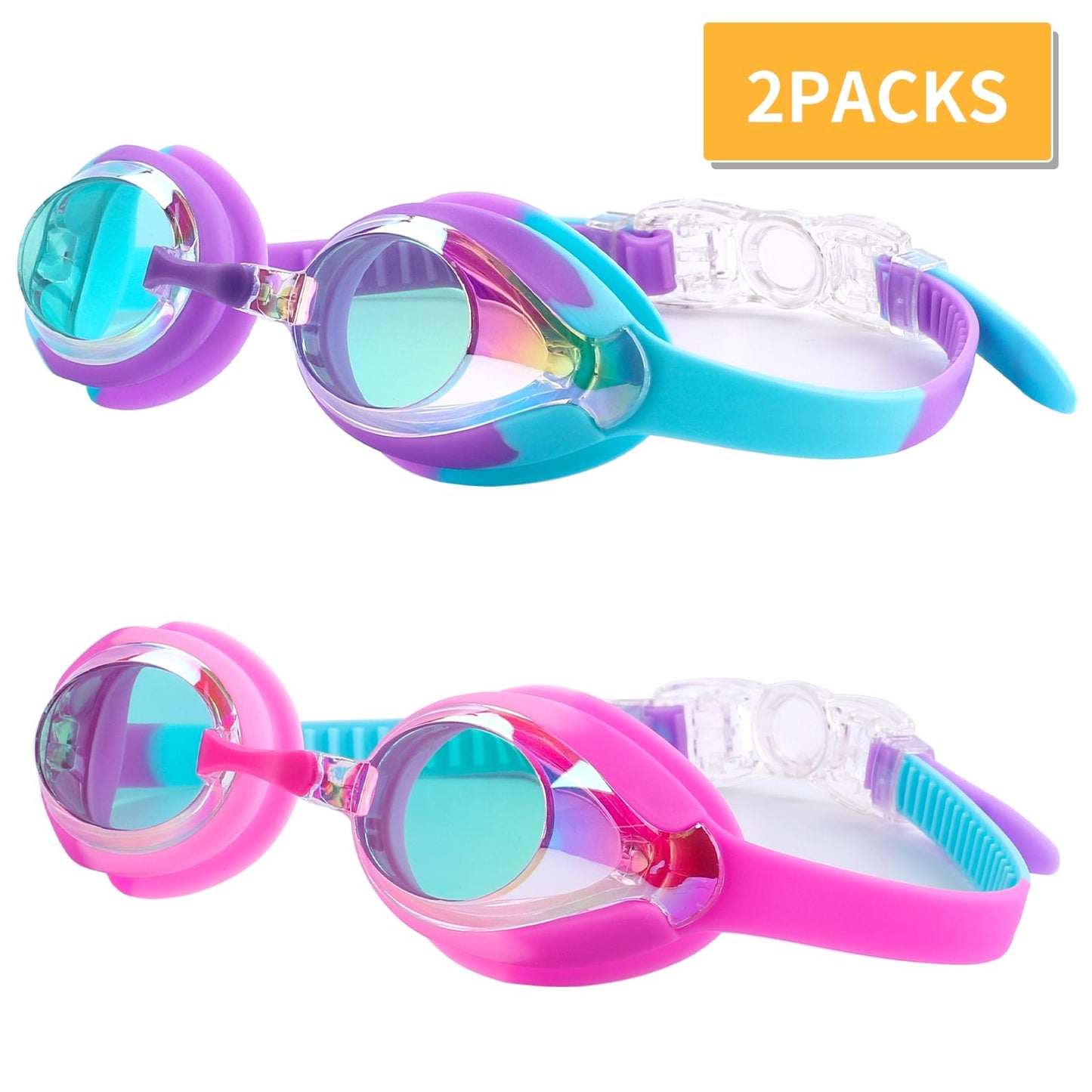 CSD07TPKS0001PP Kids Swim Goggles for Kids 3-15, Design, 2 Pack Swimming Goggles No Leaking Anti Fog Kids Goggles for Boys Girls
