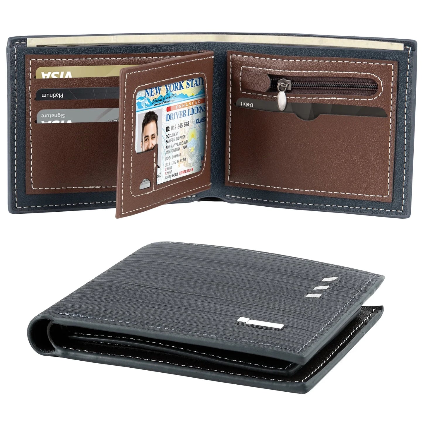 CSD01WFM00000BUWallet for Men - RFID Bifold Wallets with 7 Credit Credit Cards Slots, 1 ID Window, Stylish & Slim Minimalist Front Pocket & Wallet, Great Gift For Men