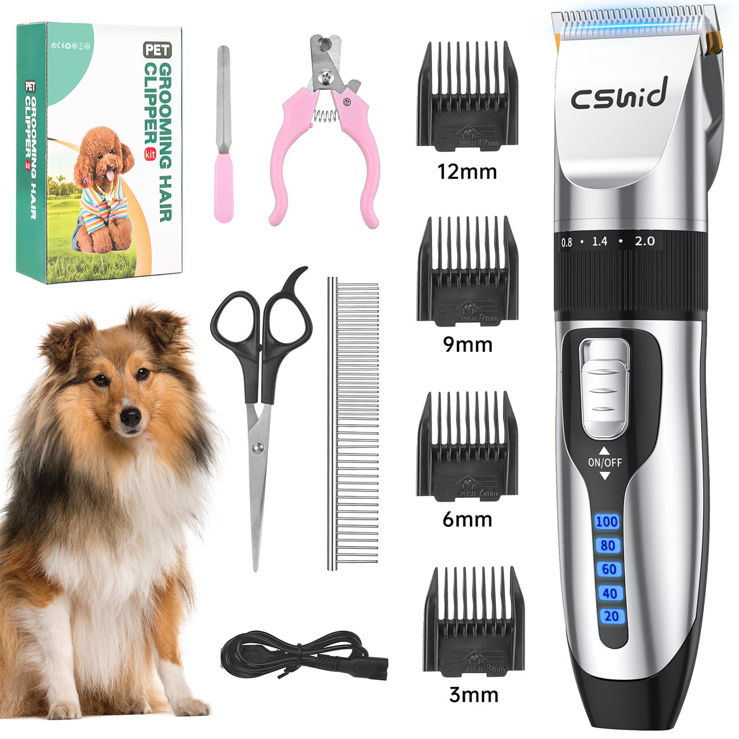 Dog Hair Clippers, Professional LED Display Dog Grooming Kit, Cordless Quiet Pets Clippers Hair Trimmer, Low Noise Dog Shaver Clipper with 4 Comb Guides