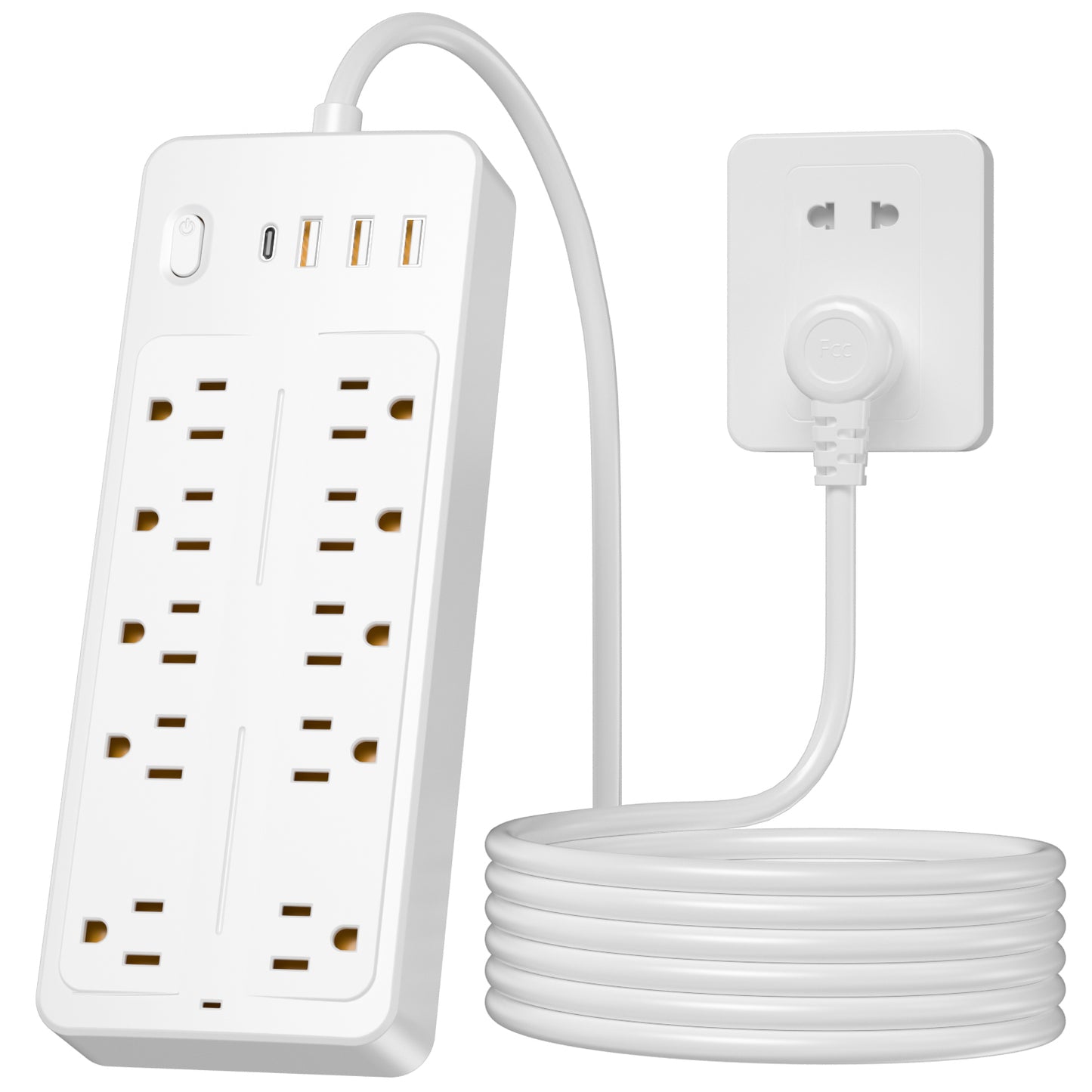 CSD01SURG0000WH Cshidworld Surge Protector Power Strip, 10-Outlet with 4 USB Ports, 2 USB-C, 4FT Extension Cord, 1875W/15A, 1700J, for Home Office Desk, White
