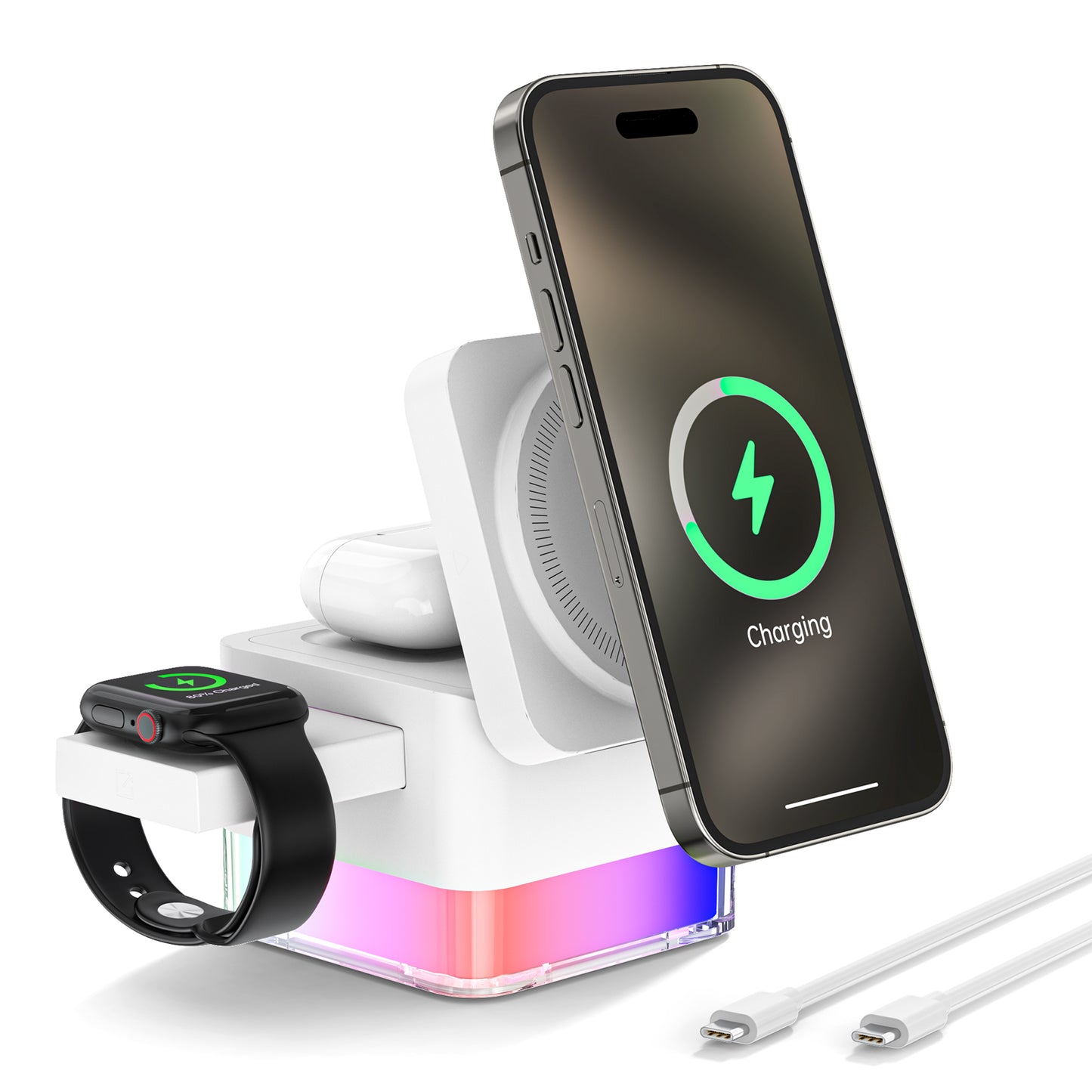 CSD02WLCG00S6WT Wireless Charging Station, 3 in 1 Wireless Charger Stand for Multiple iPhone Devices, Wireless Charger for iPhone 16/15/14/13/12/Pro/Pro Max, iWatch 10/SE/9/8/7/6/5/4/3/2, AirPods 2/3, White