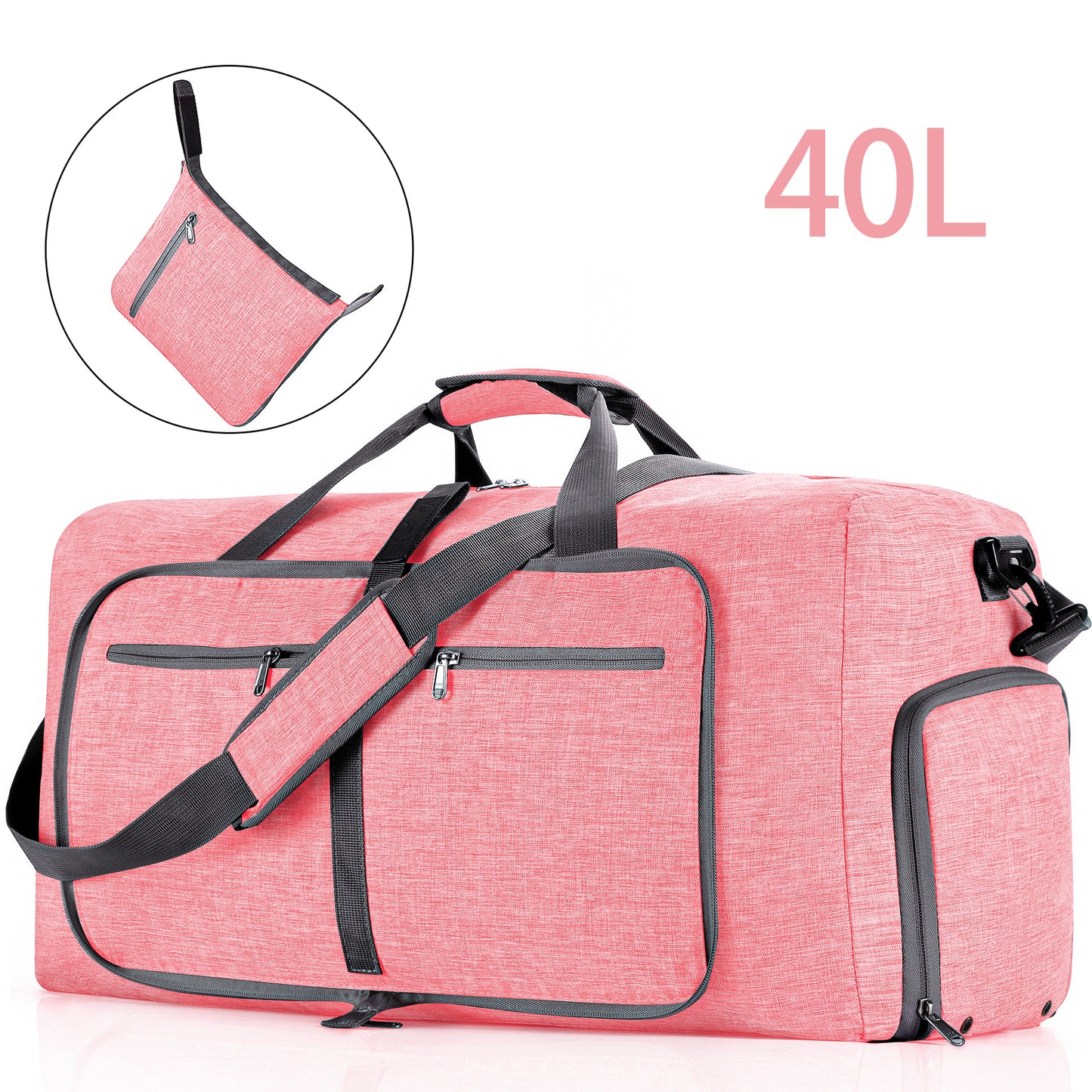 CSD01MTDB0040PK Travel Duffle Bag for Men Women, 40L Foldable Travel Duffel Bag with Shoes Compartment, 20" Extra Large Overnight Bag, Waterproof & Tear Resistant Weekender Bags (Pink)