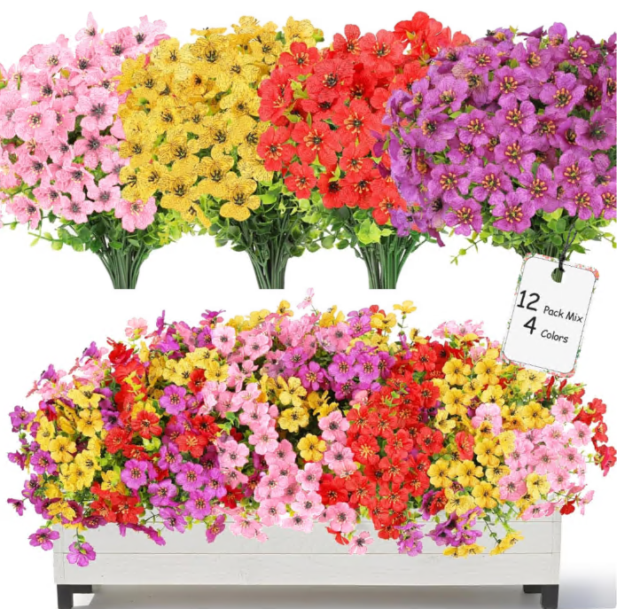 Artificial Flowers for Outdoor Indoor Garden Home Decoration, Faux Flower Daisy with Eucalyptus Leaves Fake Plants Greenery Boxwood Porch Patio