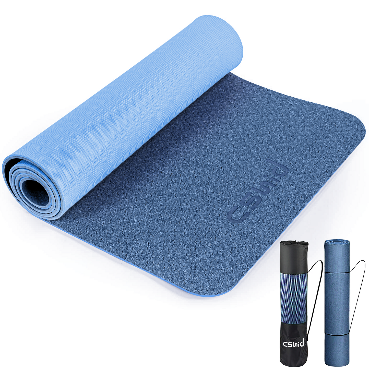 CSD01YMEM0072BL Cshidworld Yoga Mat, 6mm Thick Eco-Friendly TPE Exercise Mat with Carrying Strap and Storage Bag, Non-Slip Workout Mat for Yoga, Gym and Floor Exercises, 72" x 24"