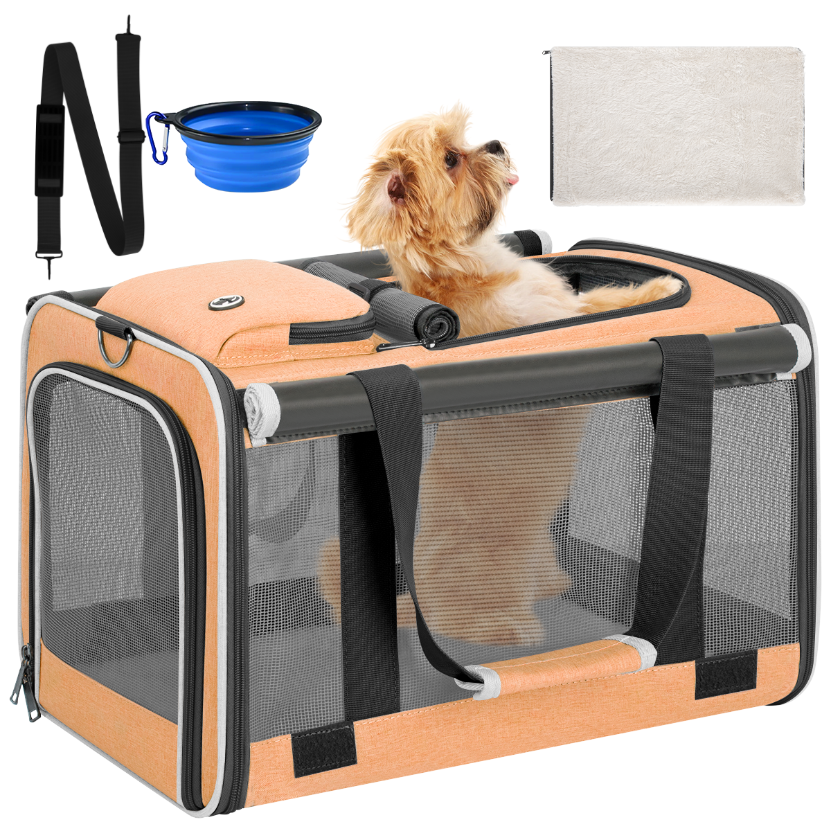 CSD0100CC0000OG Cat Carrier, Large Cat Carrier for Medium Cats, Foldable Soft-Sided Cat Carriers under 25lbs with a Bowl, Mat, Travel Car Cat Carries for Outdoors, TSA Airline Approved, Orange