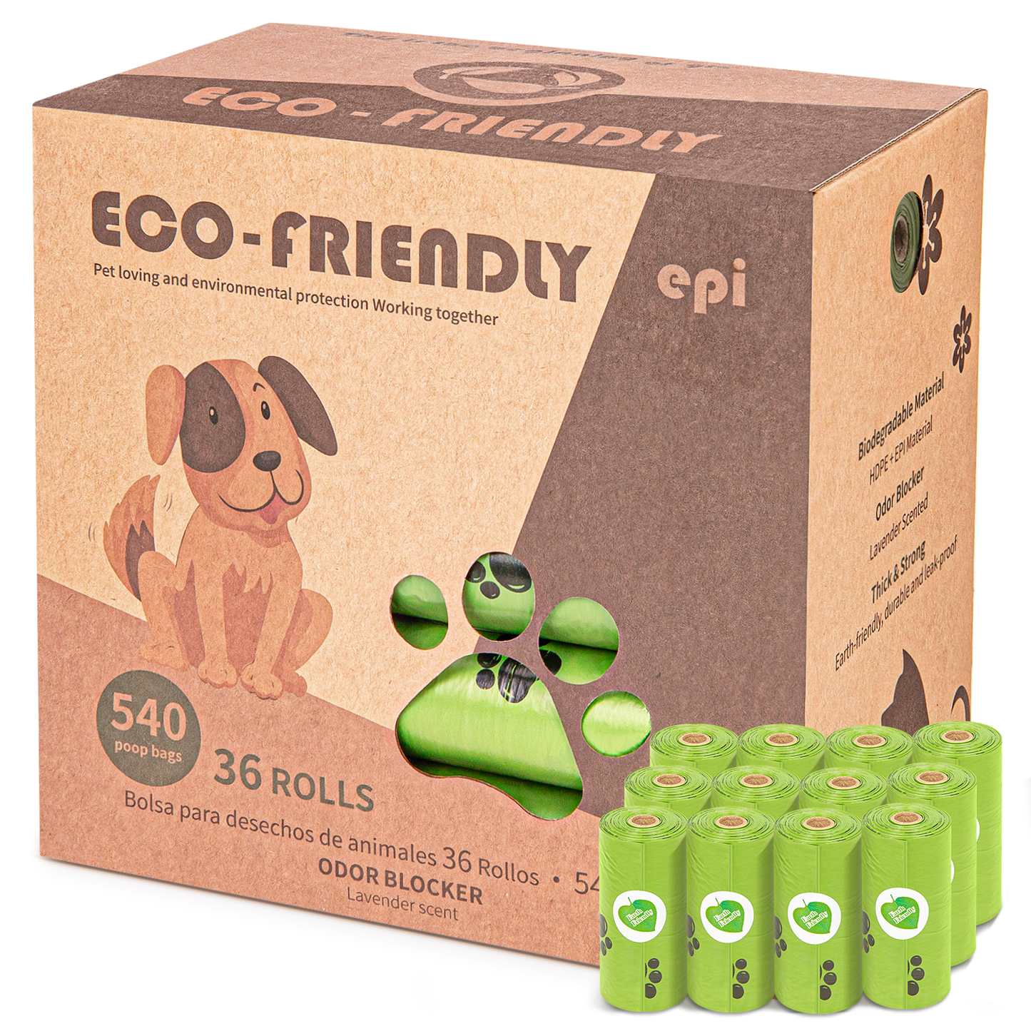 CSD01PBFD540PCS Dog Poop Bags 36 Rolls 540 Counts, Extra Thick Leak-Proof Waste Bags with Lavender Scented for Dog and Cat, Green