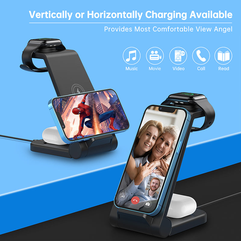 Cshidworld Wireless Charger, 23W 3 in 1 Fast Charging Dock,Charging Station for iPhone 16/15/14/13/12/11 Pro Max, AirPods 4/3/2/Pro, iWatch Series 10/9/8/7/6/5/SE/4/3/2, Samsung Charger Stand (Black)