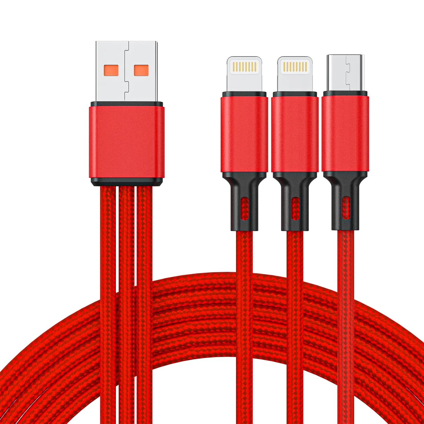 Multi Charging Cords 4ft, Multi Fast Charger Nylon Braided 3 in 1 Universal Phone Charger Fast Charging with iPhone Port/iPhone Port /Type C Port Compatible with Most Phones & Pads (Red)CSD02LCB01F30RE