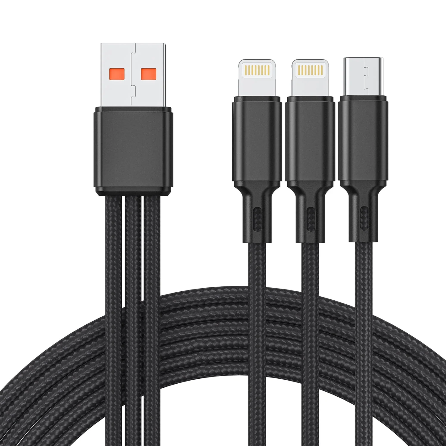 Multi Charging Cable 4ft, Multi Fast Charger Nylon Braided 3 in 1 Universal Phone Charger Fast Charging with iPhone Port/iPhone Port /Type C Port Compatible with Most Phones & Pads (Black)CSD02LCB01F30BK