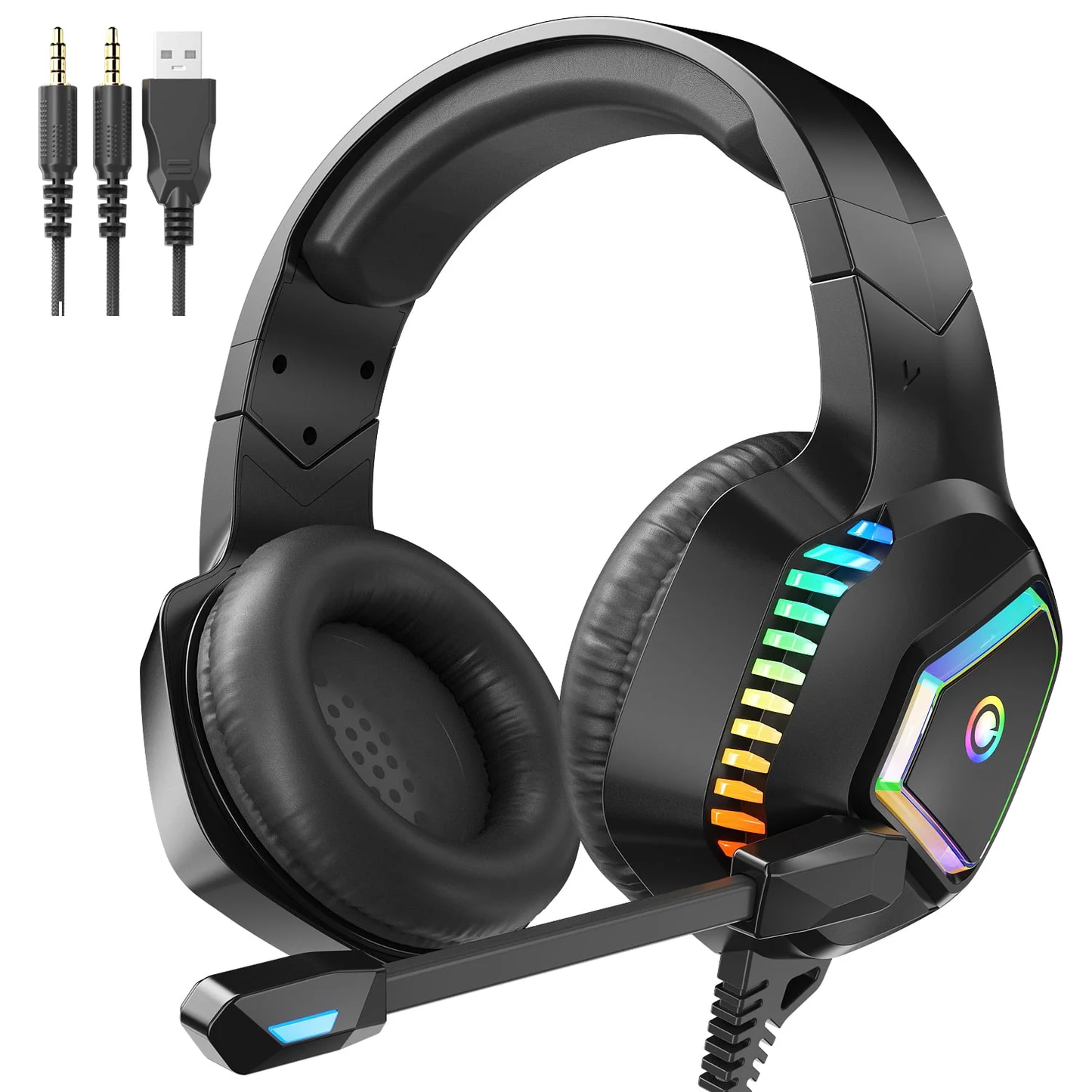 Gaming Headset with Microphone for PS4/PS5/PC/Switch, 7.1 Surround Sound Over-Ear Headset with RGB Light, Noise Cancelling Computer Gamer Headset with Mic for Xbox Series