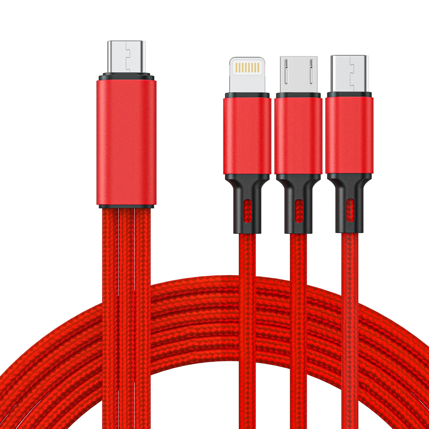 Multi Charging Cable 4FT, Multi Fast Charger Nylon Braided 3 in 1 Universal Phone Charger Fast Charging with USB C/Micro USB/iPhone Port Compatible with Most Phones & Pads, Samsung galaxy, Color(Red)CSD01LCB01CF3RE