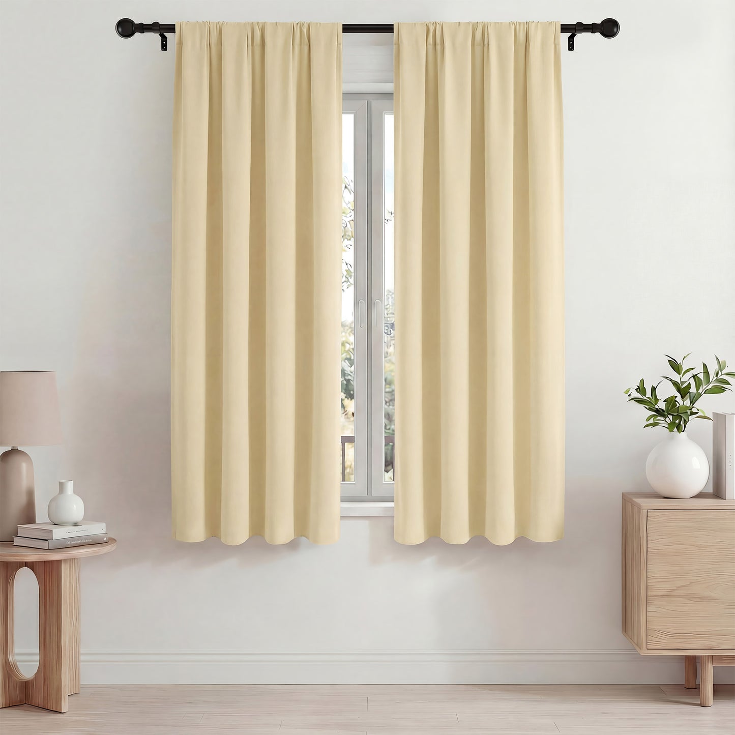Blackout Curtains, Thermal Insulated Blackout Curtains 42x63 in, Room Darkening Rod Pocket Drapes for Living Room Bedroom, Noise Reduction Window Treatment Panels set of 2,Beige