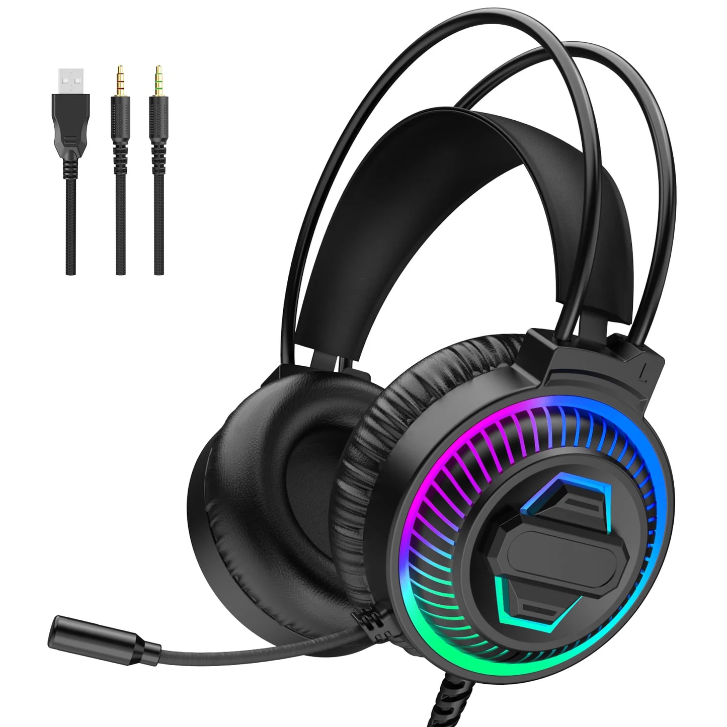 Gaming Headset with Microphone for PS4/PS5/PC/Switch, 7.1 Surround Sound Over-Ear Headset with RGB Light, Noise Cancelling Computer Gaming Headset with Mic for Xbox Series