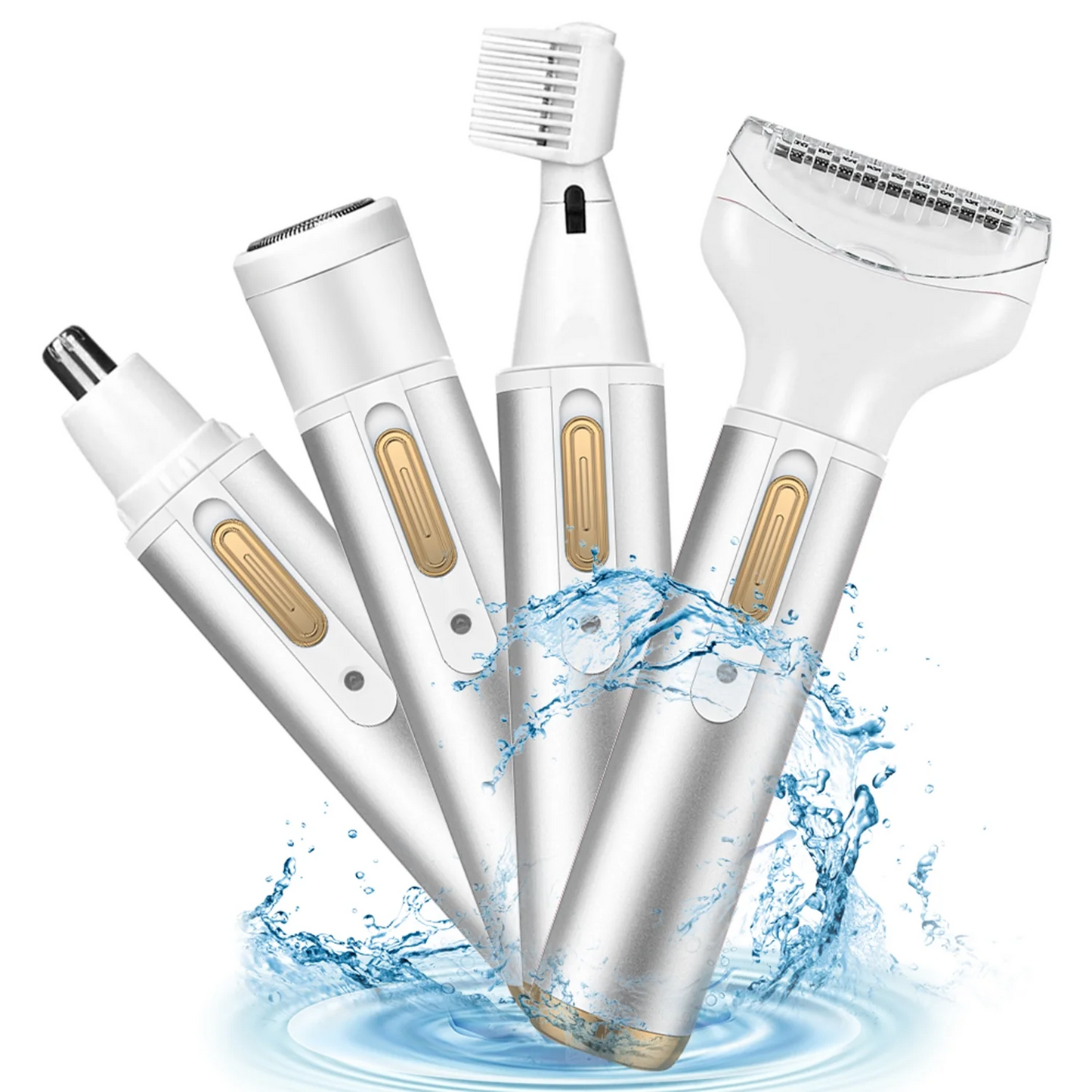 4 in 1 Women Electric Shaver Rechargeable Waterproof Razor Painless Epilator Body Hair Remover Nose Hair Beard Bikini Trimmer Eyebrow Face Facial Armpit Legs Removal Clipper Lady Grooming Groomer Kit