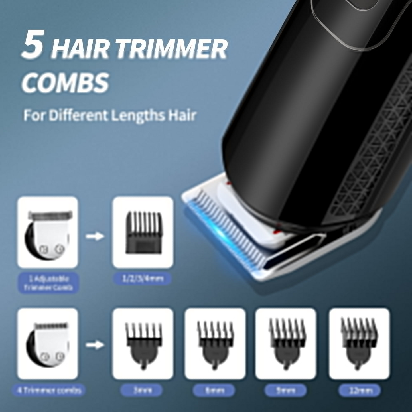 Hair Clipper, 14 in 1 Electric Beard Trimmer for Men, IPX7 Waterproof USB Rechargeable Cordless Haircut Face Nose Ear Hair Groomer Kit W/ LED Display for Home Travel Wet/Dry Use