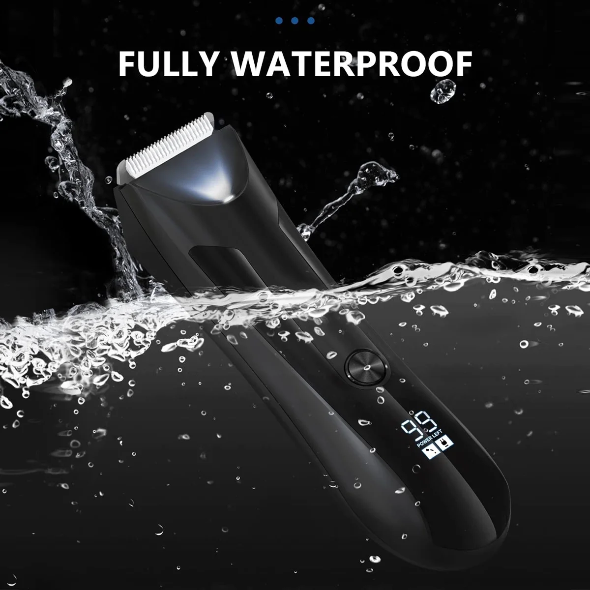 Electric Body Trimmer, Men's Groin Hair Trimmer IPX5 Waterproof Wet/Dry Use Razor, Ceramic Blade Ball Shaver Clipper Body Grooming Kit with LCD Baterry Display, USB Recharge Dock & LED Light