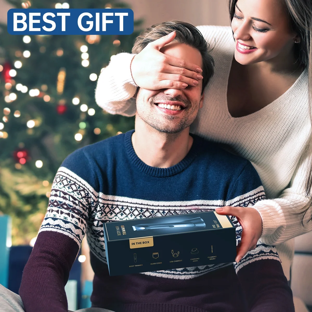 Electric Body Trimmer, Men's Groin Hair Trimmer IPX5 Waterproof Wet/Dry Use Razor, Ceramic Blade Ball Shaver Clipper Body Grooming Kit with LCD Baterry Display, USB Recharge Dock & LED Light