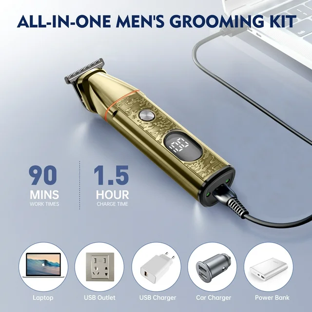 Hair Clippers, 5 IN 1 Cordless Electric Nose Ear Beard Trimmer Face Body Shaver, Rechargeable Men's Haircut & Grooming Kit with LED Display for Father Husband Boyfriend