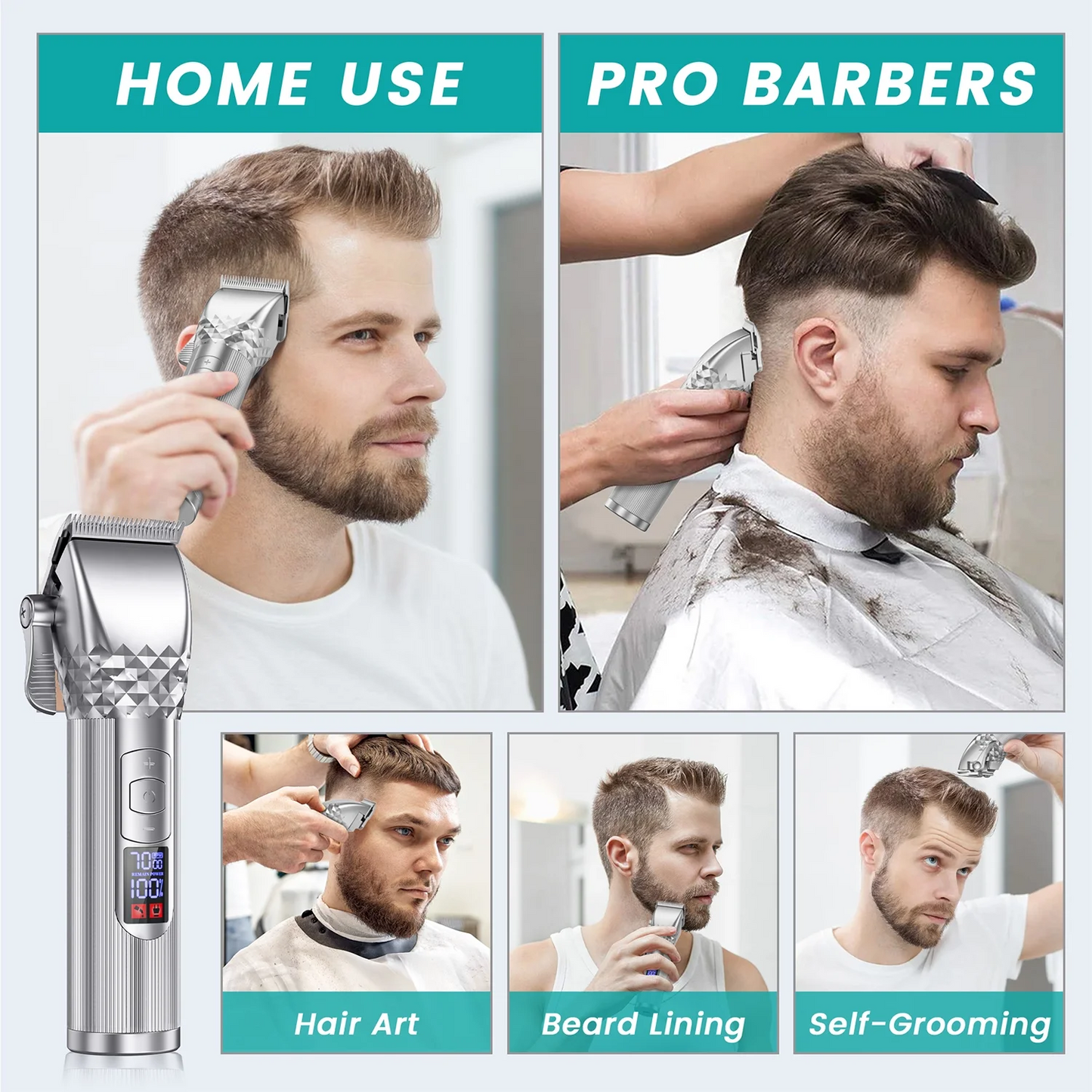 Hair Clippers for Men, Cordless Rechargeable Beard Hair Trimmer, LED Display Barber Haircut, 7000RPM Professional Men’s Razor Shaver Grooming Kit with 10 Guide Combs Gifts for Men Husband Father