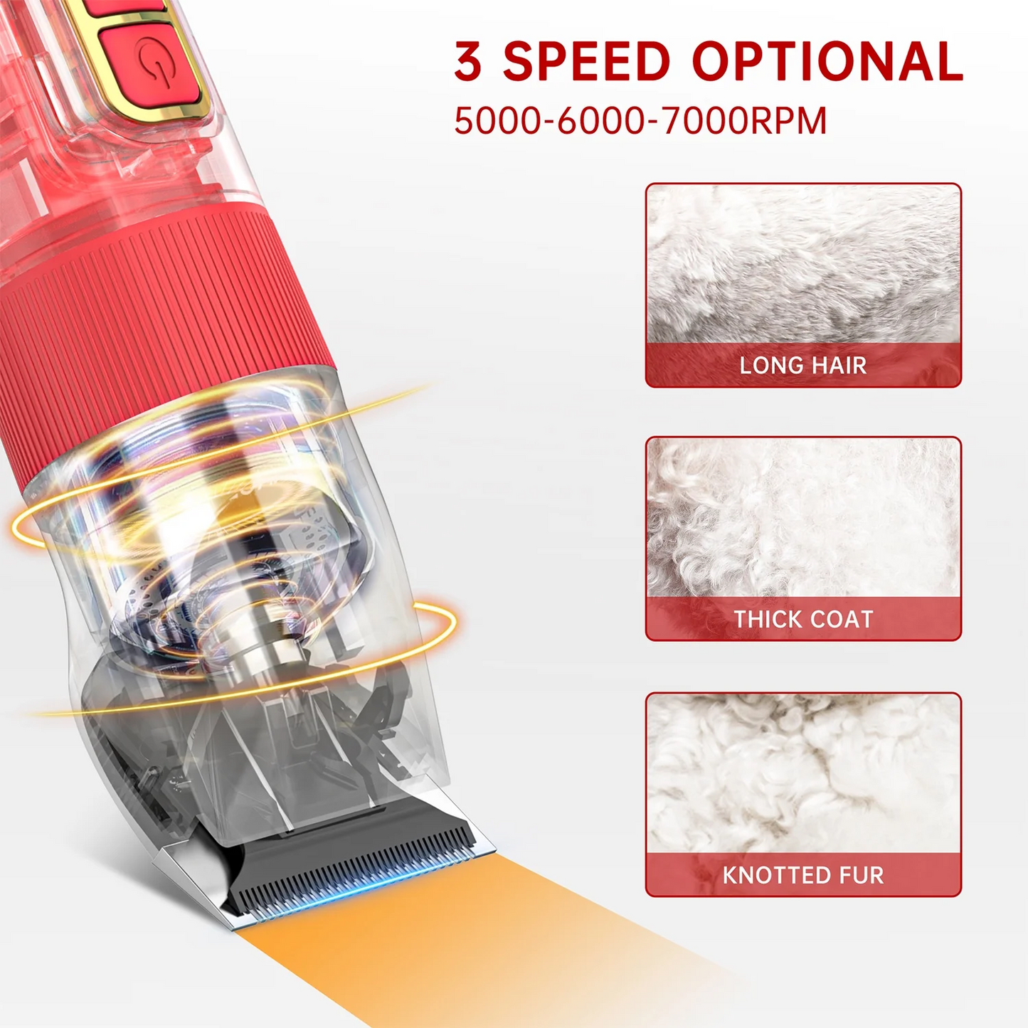 Dog Hair Clippers, USB Rechargeable Cordless Dog Grooming Clippers Kit with LED Display, Low Noise Heavy Duty Pet Hair Shaver Trimmers Set IPX7 Waterproof for Dogs Cats Thick Coats