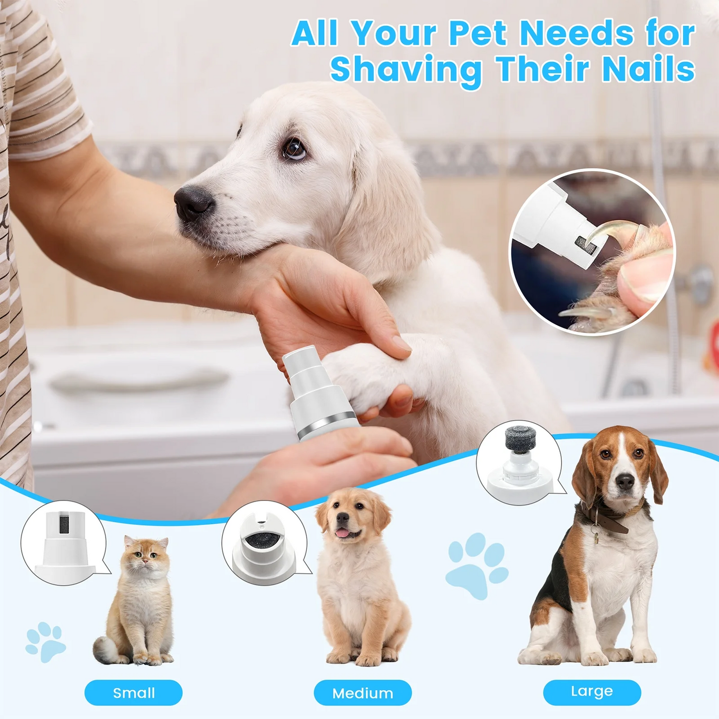 4 in 1 Dog Clippers, Low Noise Pets Hair Clipper Grooming Kit, Cordless Dog Paw Trimmers Rechargeable Quiet Nail Grinder Shaver for Dogs Cats Trimming Hair Around Paws Eyes Ears Face Rump