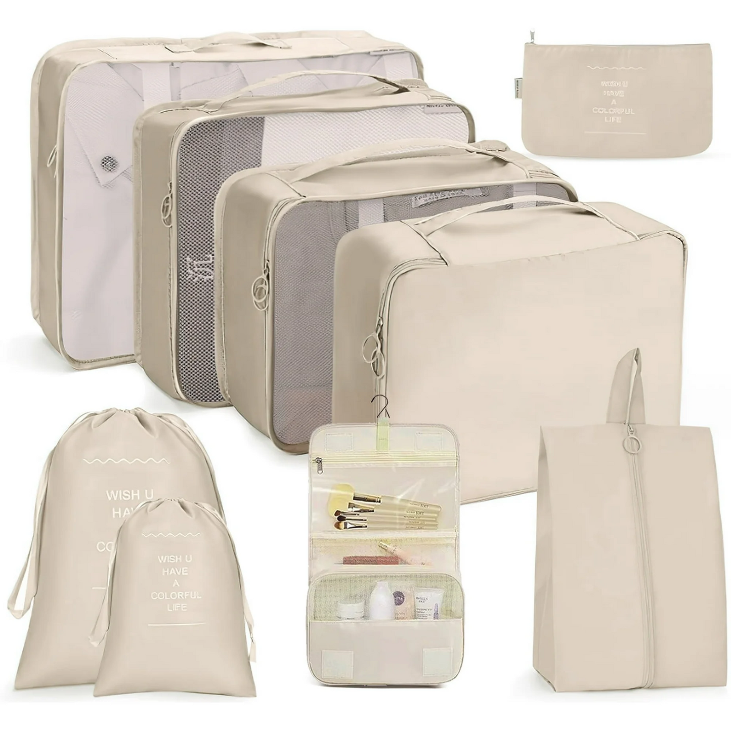 Packing Cubes 9 Set, Travel Packing Organizers with Large Toiletries Bag for Clothes Shoes