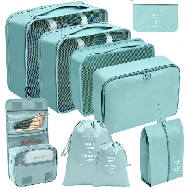 Packing Cubes 9 Set, Travel Packing Organizers with Large Toiletries Bag for Clothes Shoes