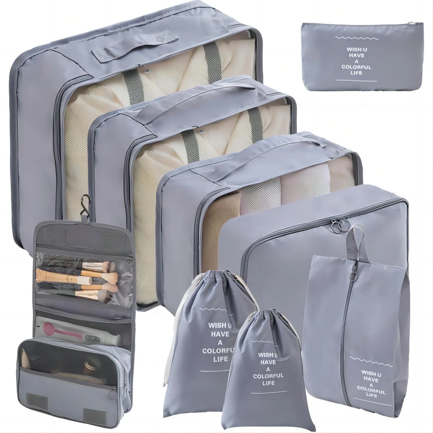 Packing Cubes 9 Set, Travel Packing Organizers with Large Toiletries Bag for Clothes Shoes