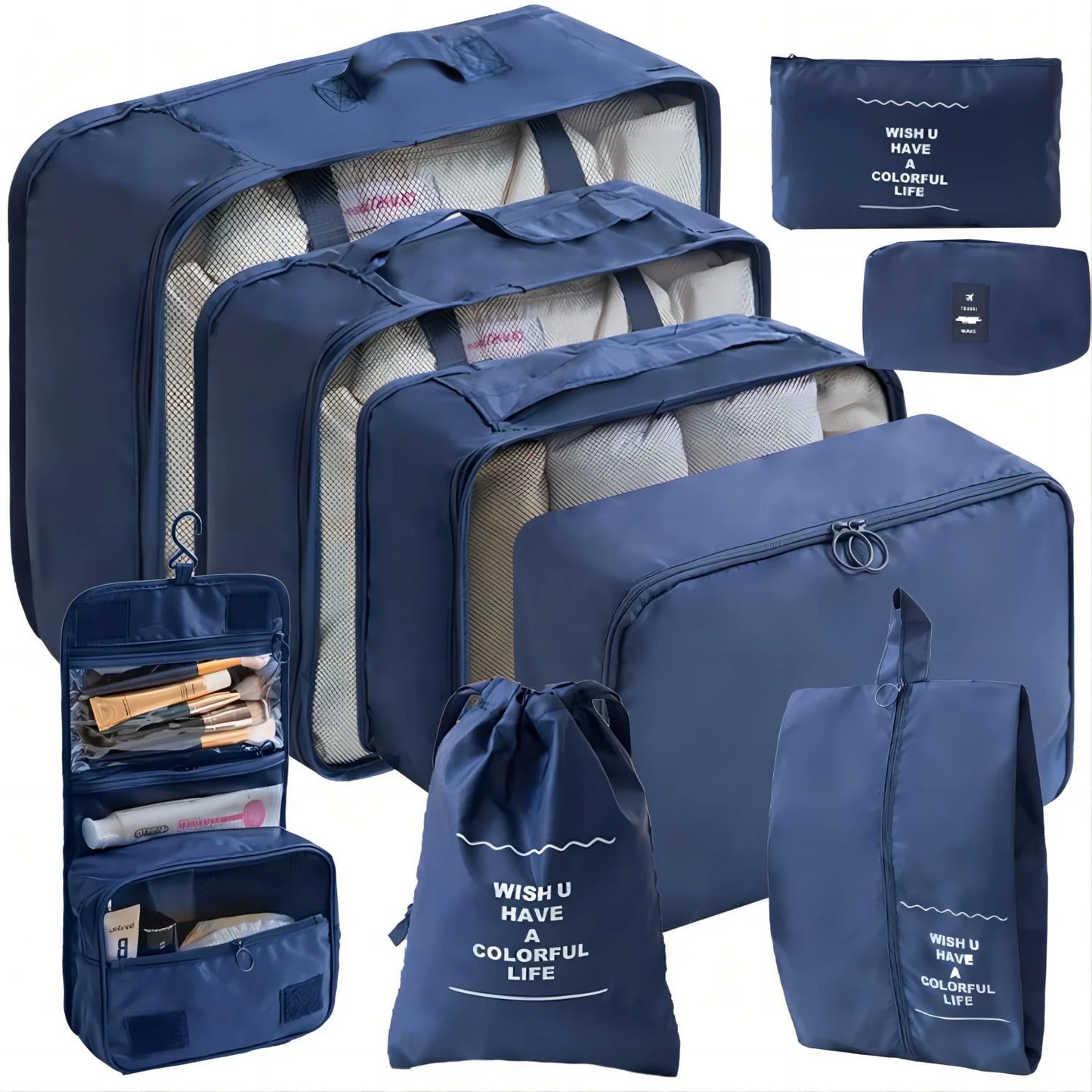 Packing Cubes 9 Set, Travel Packing Organizers with Large Toiletries Bag for Clothes Shoes