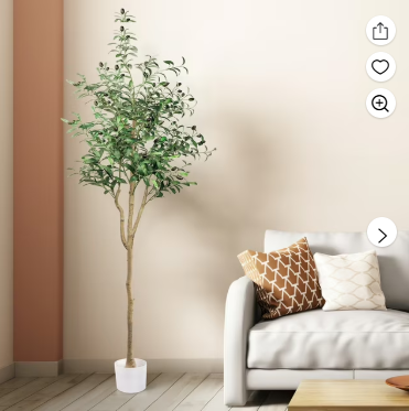 Artificial Olive Tree 6ft, Tall Faux Plant for Home Decor Living Room, 72'' Artificial Plant with Realistic Trunk, Adjustable Branch and Plump Olives