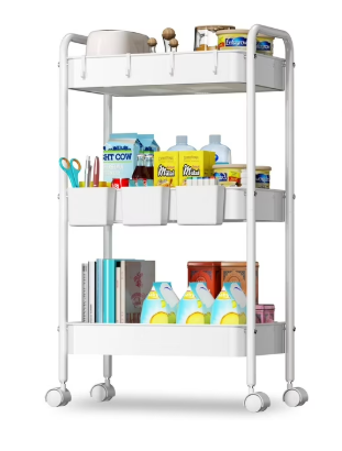 3 Tier Rolling Utility Cart with 3 Hanging Cups