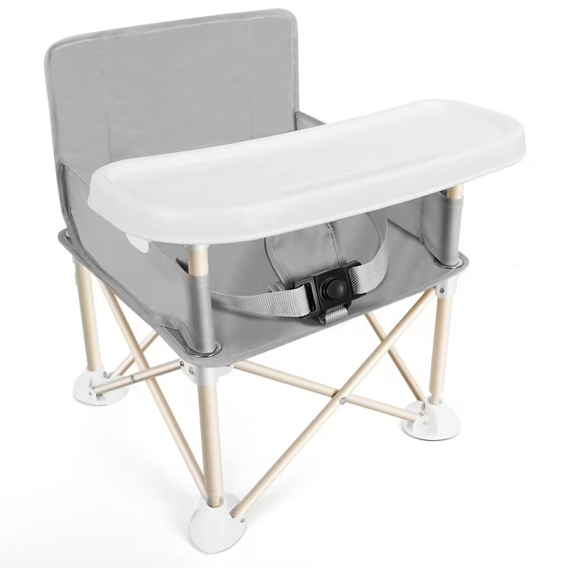 Portable Travel Booster Seat, Compact Fold Camping Chair with Straps and Removable Tray Great for Camping, Beach, Lawn
