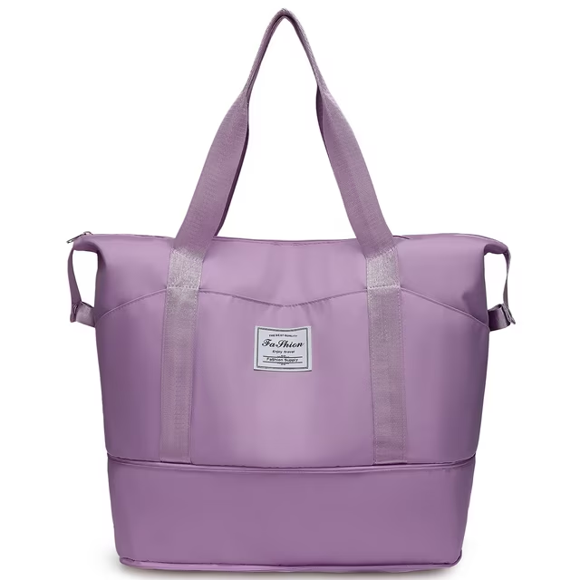 35L Travel Bag, Expandable Travel Duffel Bag, Weekender Carry On Overnight Bags for Women Men, Personal Item Bag for Airlines w/Wet Dry Pocket/ 3 Front Pockets/Trolley Sleeve, Gym Tote Bag, Purple