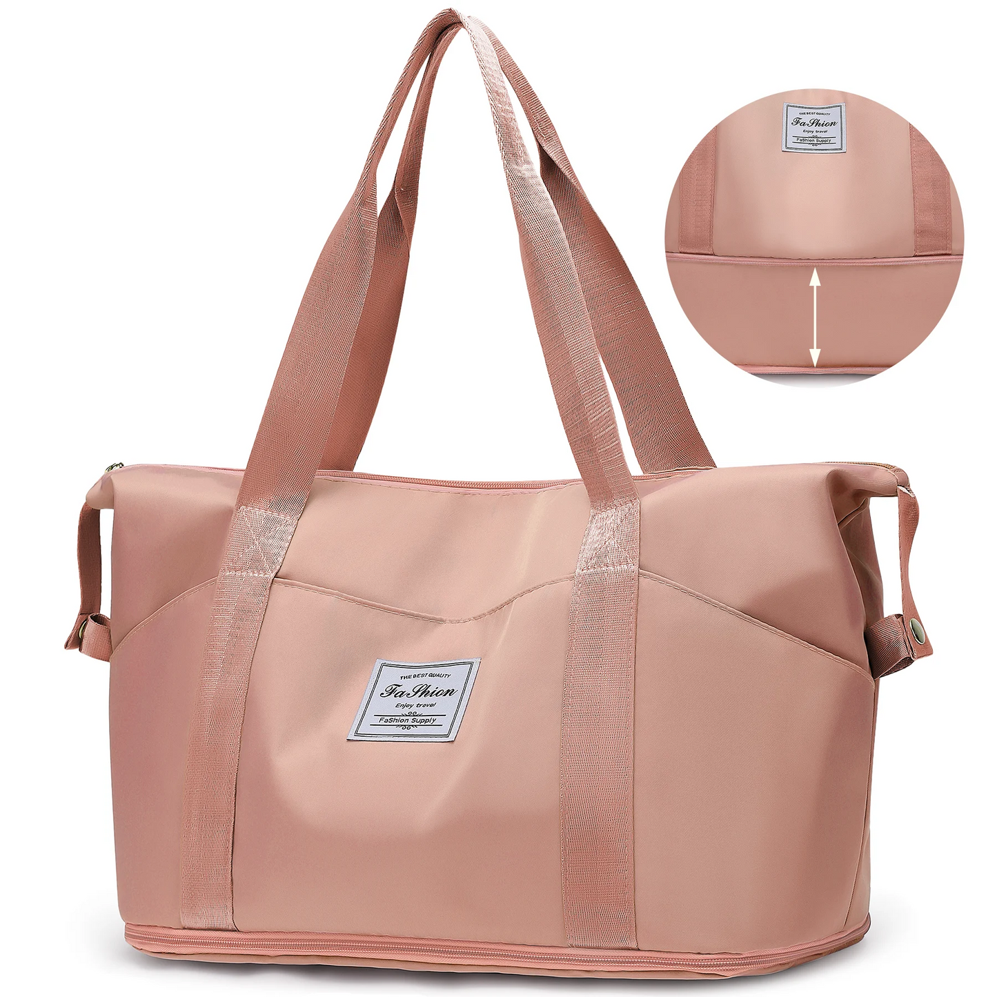 35L Travel Bag, Expandable Travel Duffel Bag, Weekender Carry On Overnight Bags for Women Men, Personal Item Bag for Airlines w/Wet Dry Pocket/ 3 Front Pockets/Trolley Sleeve, Gym Tote Bag, Pink