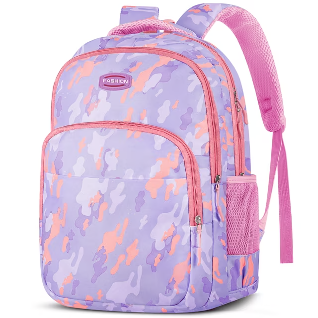 17" Backpack Travel Bag for Men Women, Book Bag with Front Zip Pocket, Waterproof Lightweight Primary Students Bookbags for Men Women Bag Bookbags, Adjustable Padded Mesh Straps, Purple