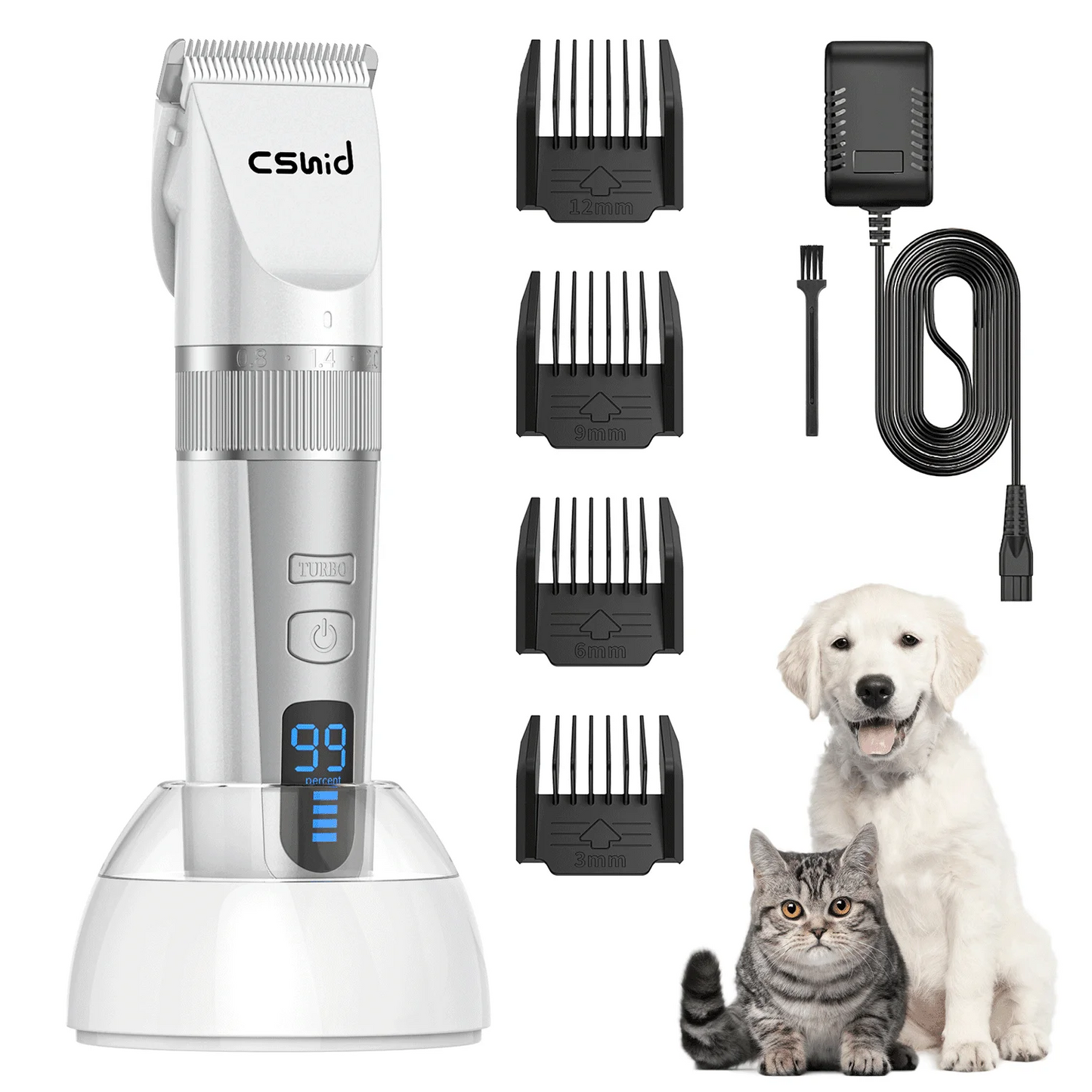 Dog Clippers for Thick Heavy Coats, Low Noise Rechargeable Cordless Pet Shaver with Stainless Steel Blade