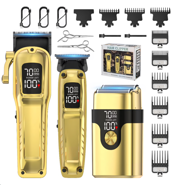 Hair Clippers for Men Professional, Cordless Beard Trimmer & Electric Razor Shavers for Men, Rechargeable 3 Piece Barber Hair Cutting Kit LED Display Men's Grooming Kit