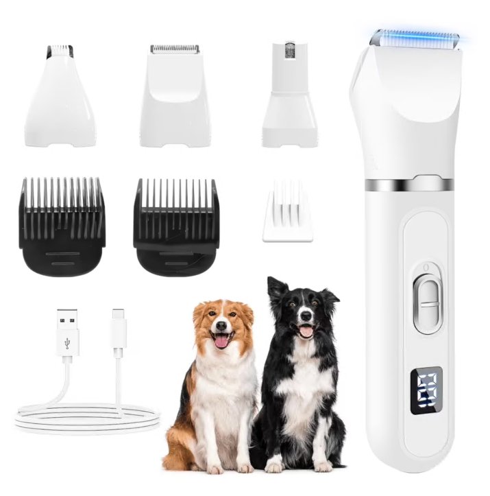 Dog Clippers, USB Rechargeable Cordless Dog Grooming Kit, Low Noise Electric Pets Hair Trimmers, Quiet Washable Shaver Clippers Shears for Thick Coats Dogs Cats with LED Display