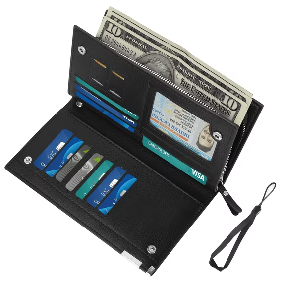 Cshidworld Long Wallets for Men, Genuine Leather RFID Blocking Wallet, Bifold Mens Wallet with Zipper Pockets Large Space with 14 card holers,1ID window and 2 SIM slot