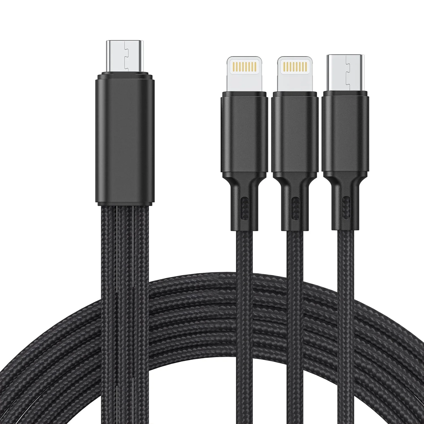 Multi Charging Cable 4Ft Fast Charger Cable Nylon Braided Universal 3 in 1 Multi function Charging Cord USB C/Micro USB/iPhone Port Compatible with Cell Phones/Tablets/Samsung Galaxy (Black)CSD02LCB01CF3BK