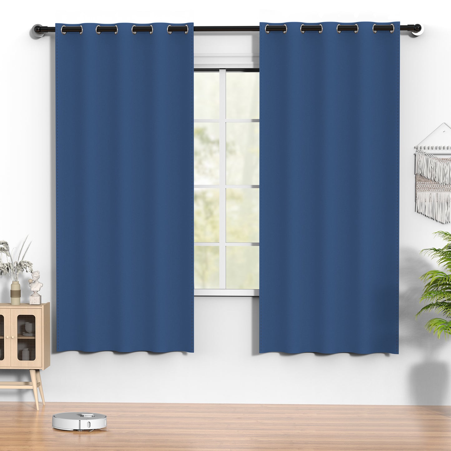 Blue Blackout Curtains 52 x 72 inch, Thermal Insulated Grommet Black Curtains Set of 2, Noise Reduce Room Darkening Drapes for Bedroom, Living Room, Privacy Protection & Energy Saving