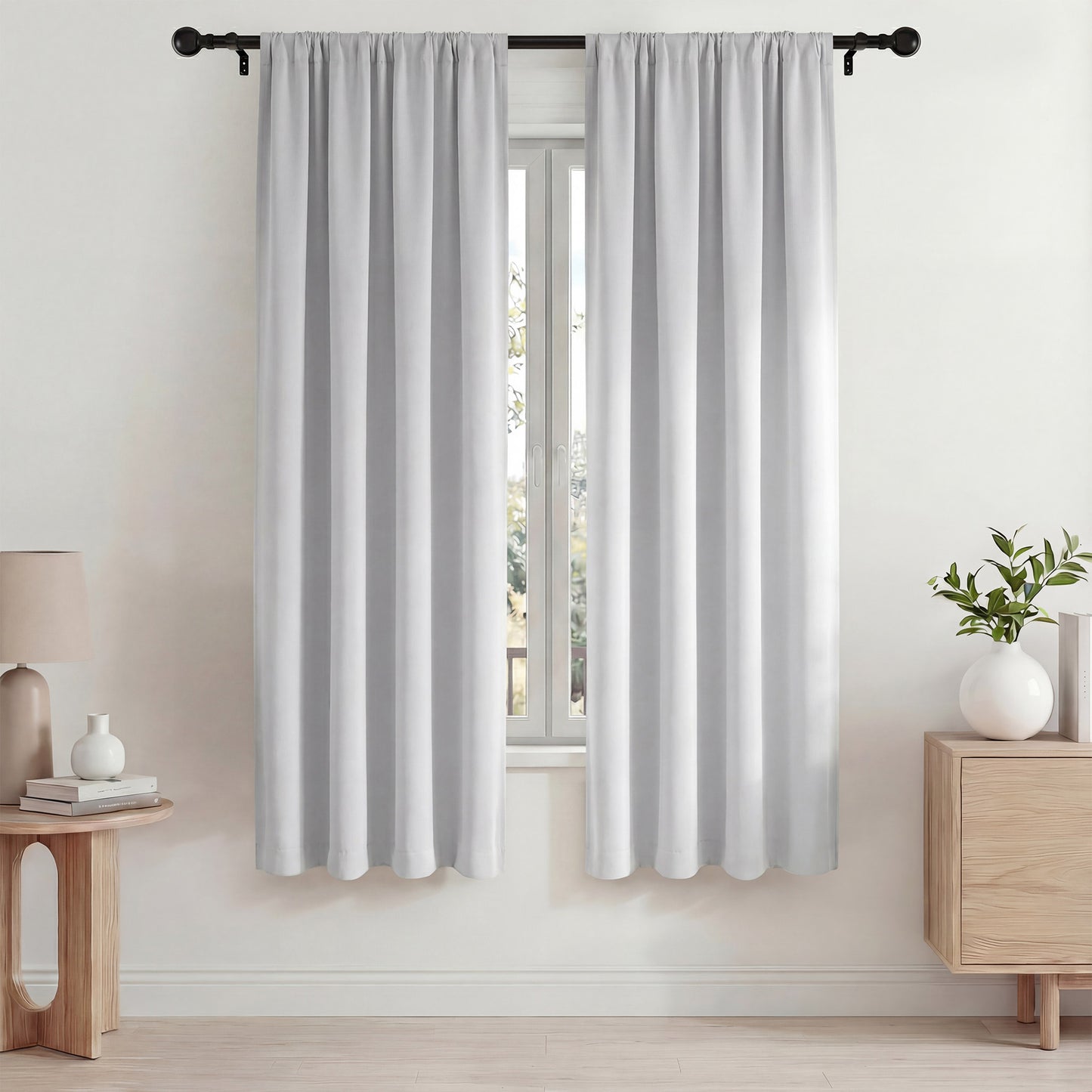 Blackout Curtains, Thermal Insulated Blackout Curtains 42x72 in, Room Darkening Rod Pocket Drapes for Living Room Bedroom, Noise Reduction Window Treatment Panels set of 2, White