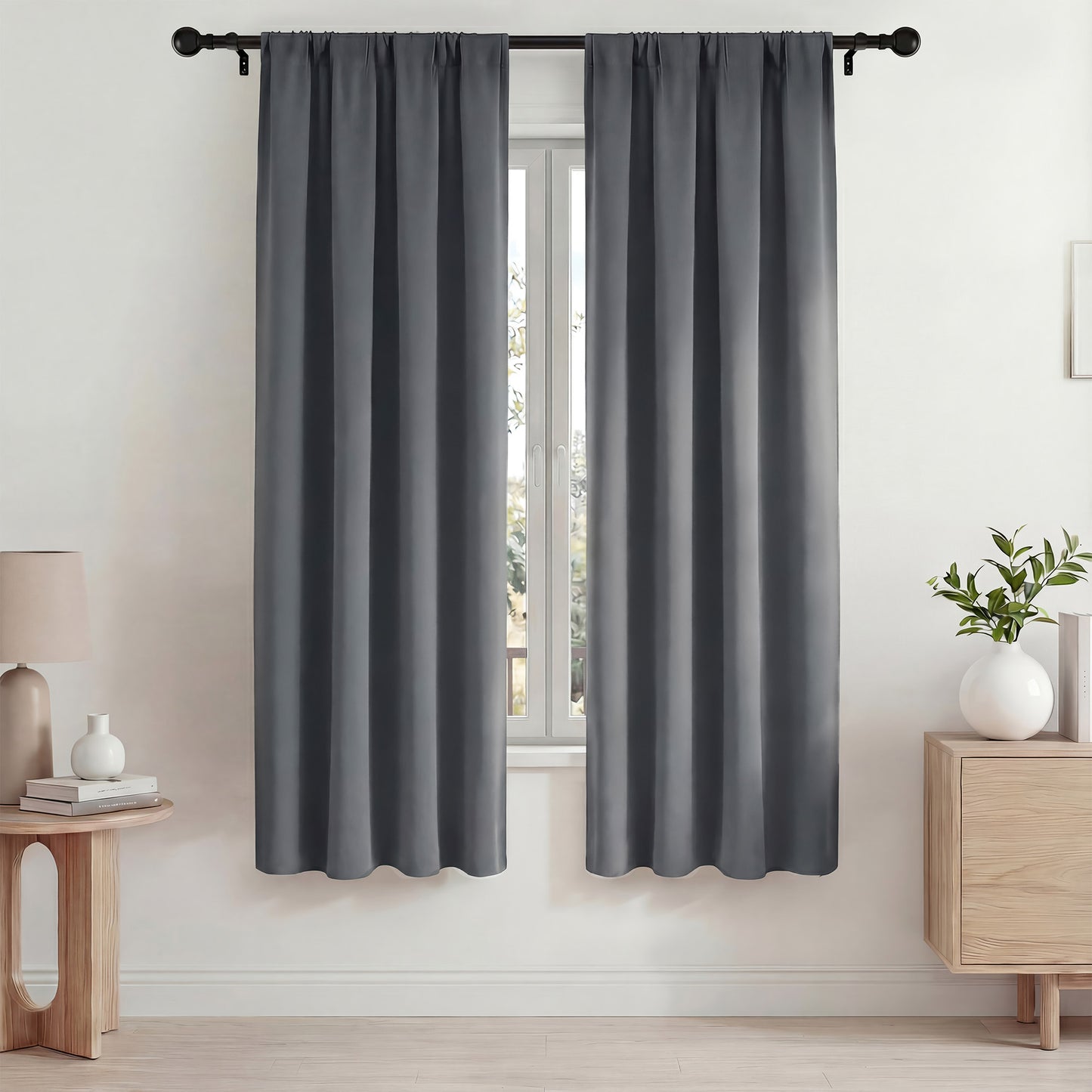 Blackout Curtains, Thermal Insulated Blackout Curtains 42x72 in, Room Darkening Rod Pocket Drapes for Living Room Bedroom, Noise Reduction Window Treatment Panels set of 2, Gray