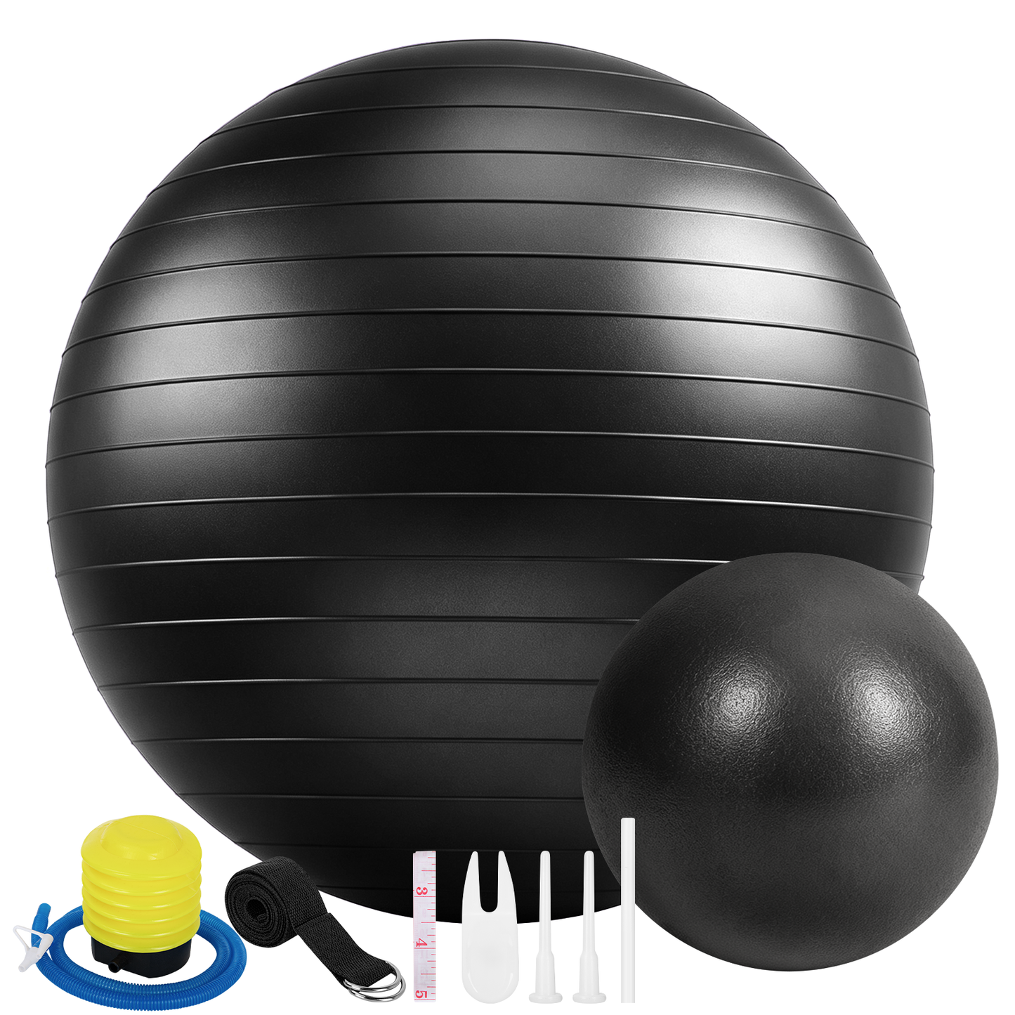 CSD01EBYB0065BK Cshidworld Exercise Ball Set, Yoga Ball with 9-Inch Pilates Ball, Stretch Strap & Foot Pump, Anti-Burst Extra Thick Stability Ball for Core Workout, Balance Training, Home Gym, 26 in (65 cm)