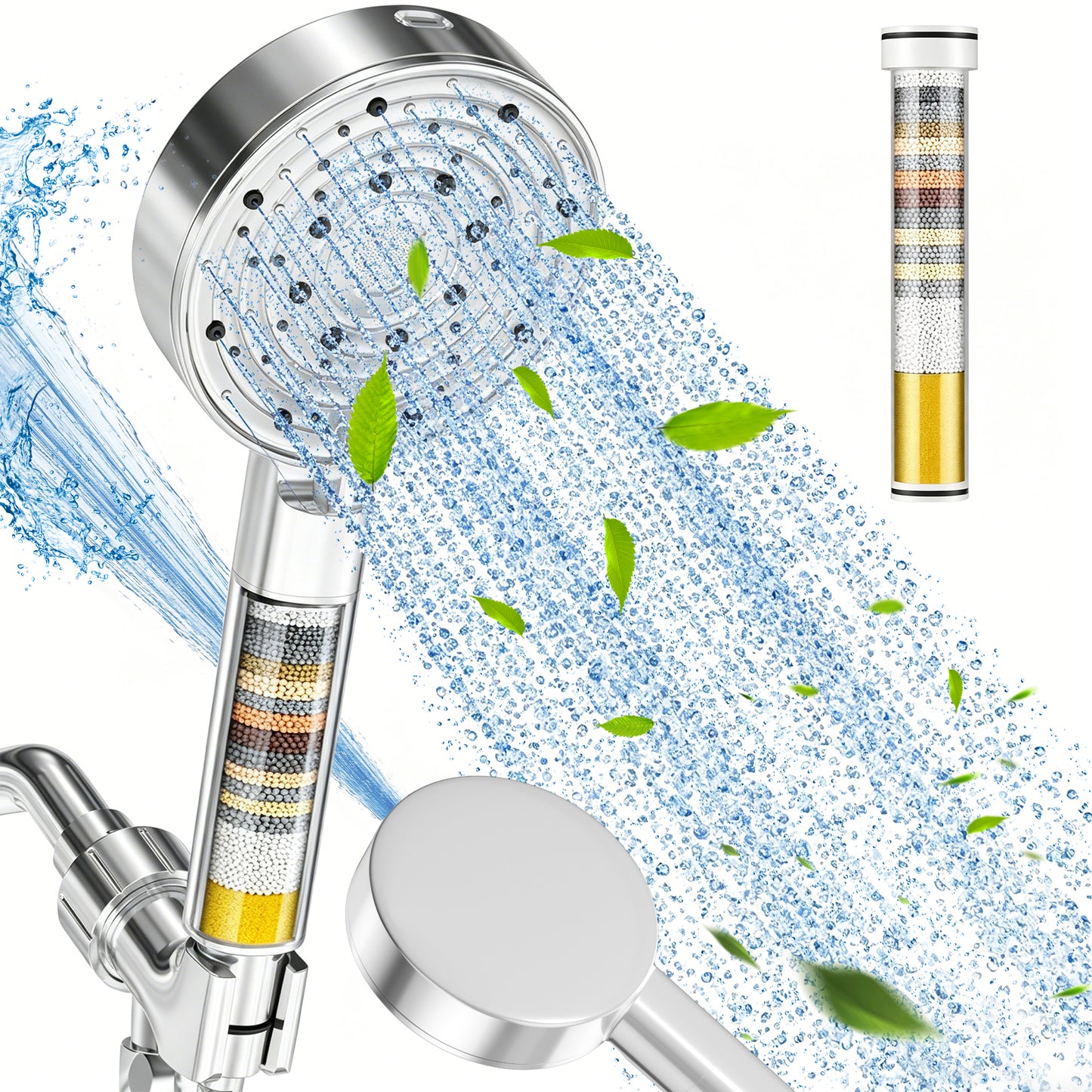 CSD36FSHHS157SR Filtered Shower Head with Handheld, 10 Spray Mode High Pressure Showerhead with Filters Beads for Hard Water - Remove Chlorine, Built-in Power Wash to Clean Tub Tile & Pets, Chrome